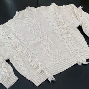 Leith Cream Cable Knit and fringe cozy Sweater